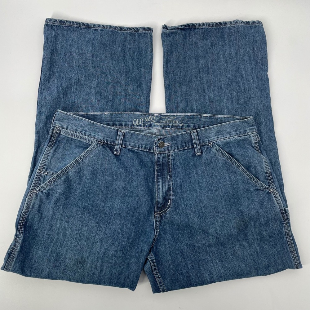 Y2K Old Navy Mens Painter Jeans Loose Fit Blue Denim 40x32 Carpenter Wide Leg